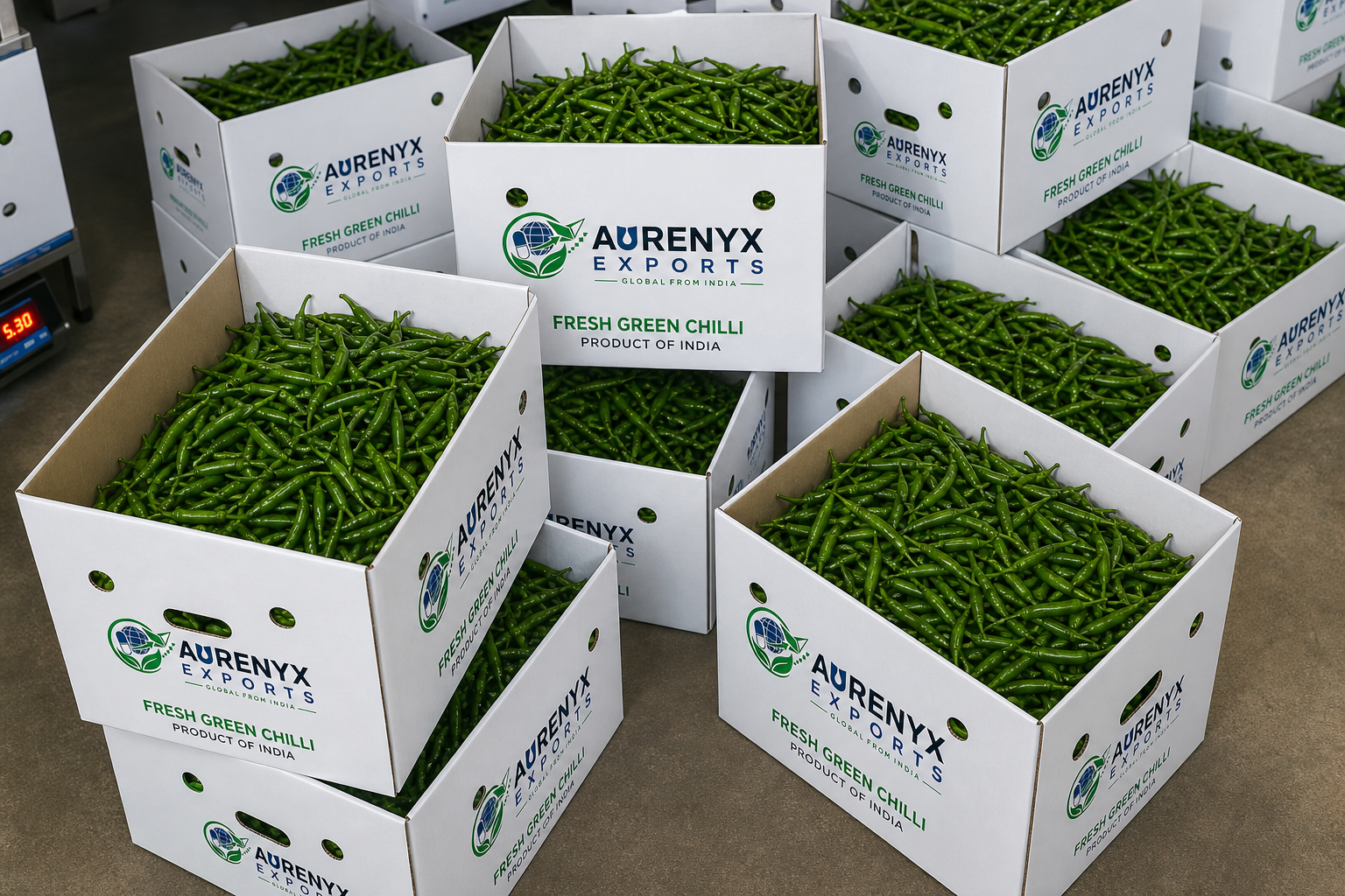 Aurenyx green chilli export cartons